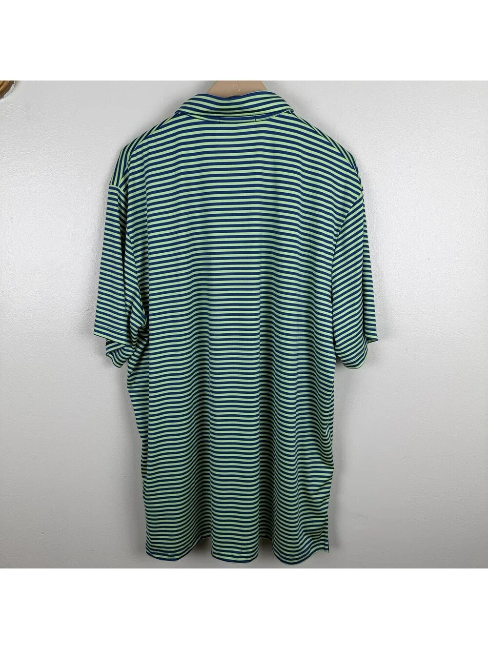 RLX Ralph Lauren Golf Polo Shirt XL Lime Green Blue Striped Wicking AFLG1W